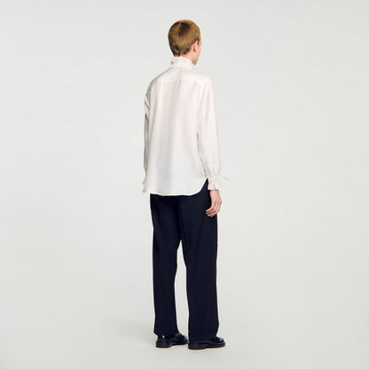 Sandro Silk shirt with gathered collar Ecru