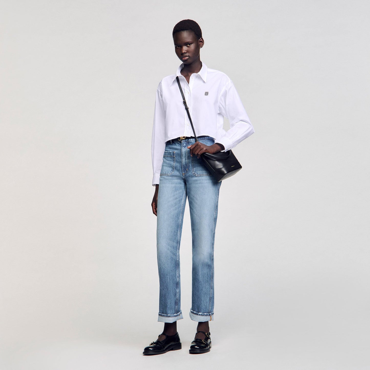 Sandro Cropped poplin shirt White