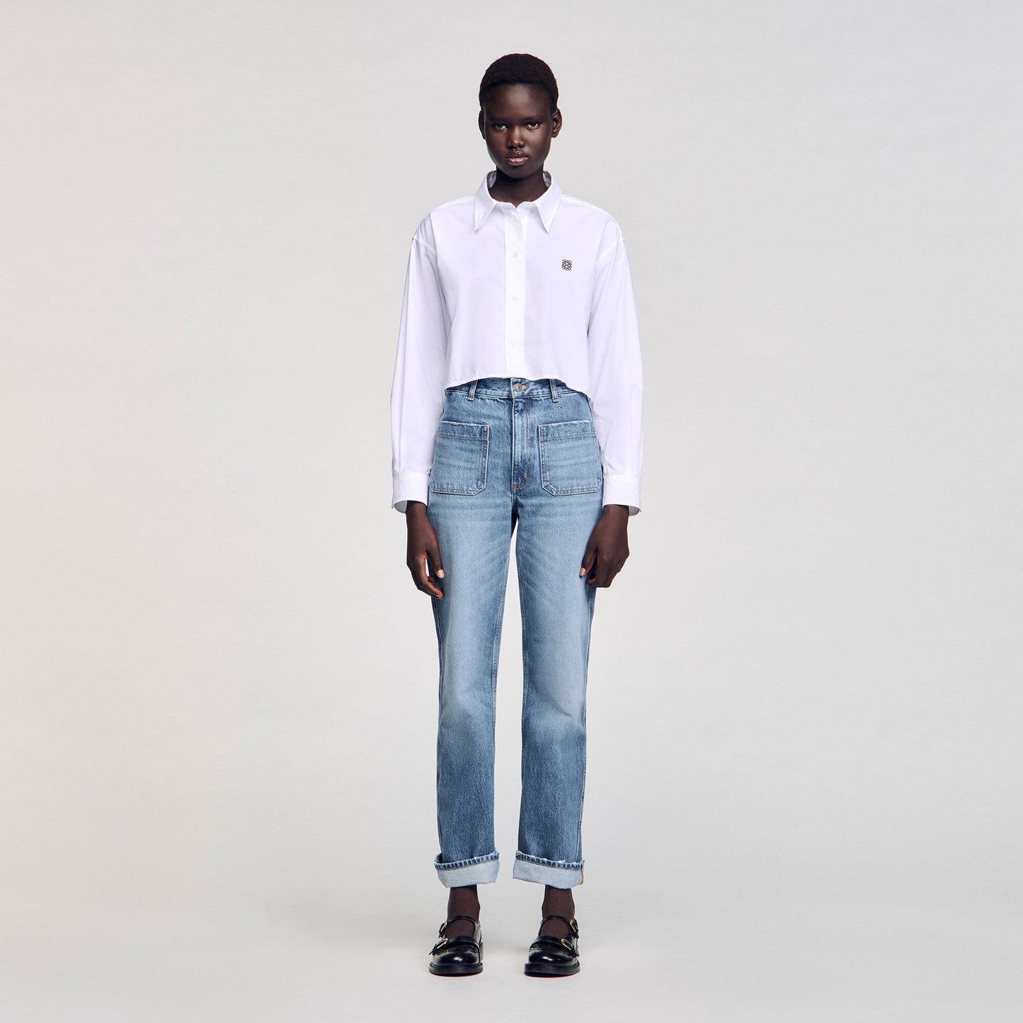 Sandro Cropped poplin shirt White