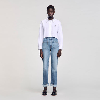 Sandro Cropped poplin shirt White
