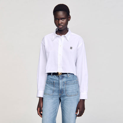 Sandro Cropped poplin shirt White