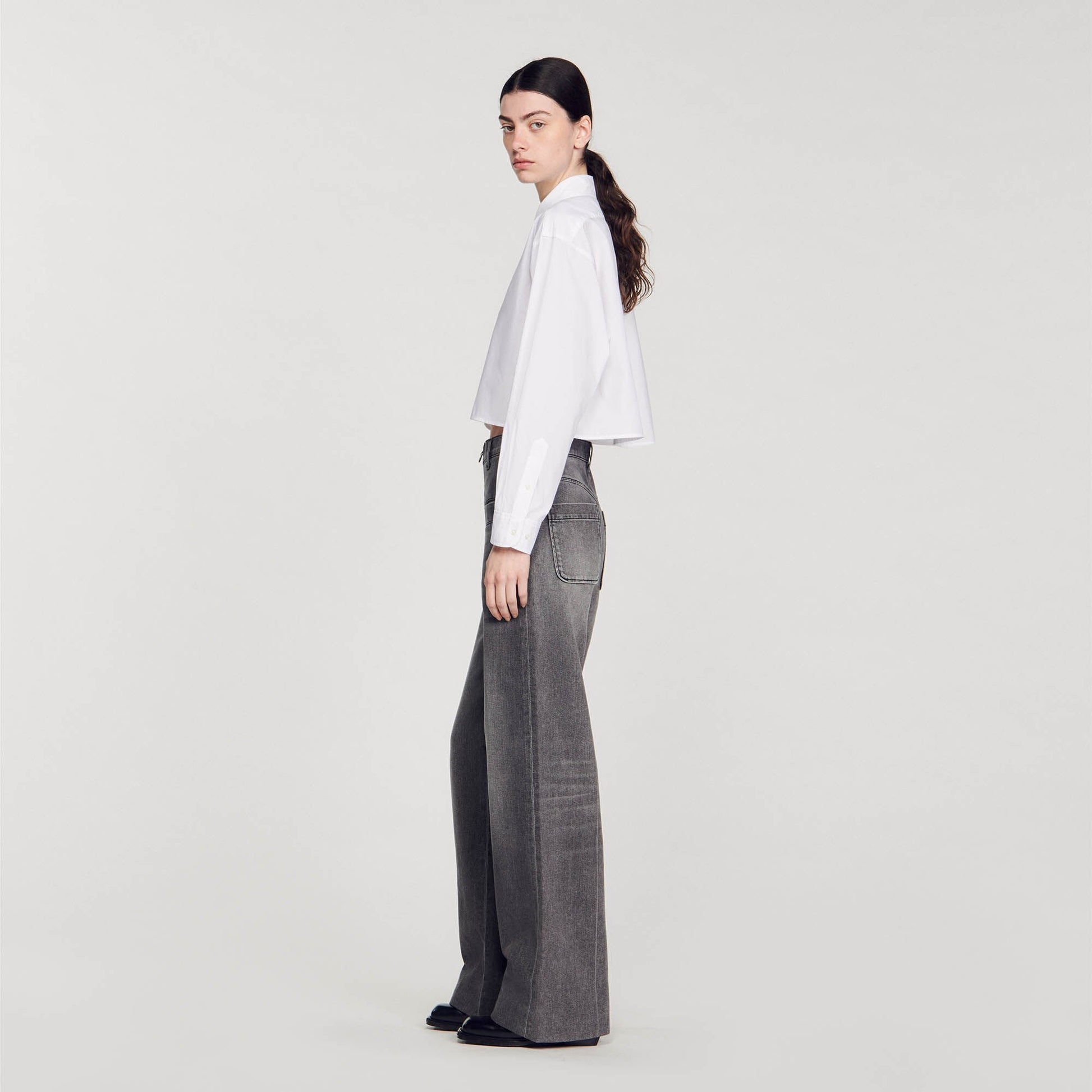 Sandro Cropped poplin shirt White
