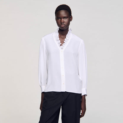 Sandro Flowy silk shirt White