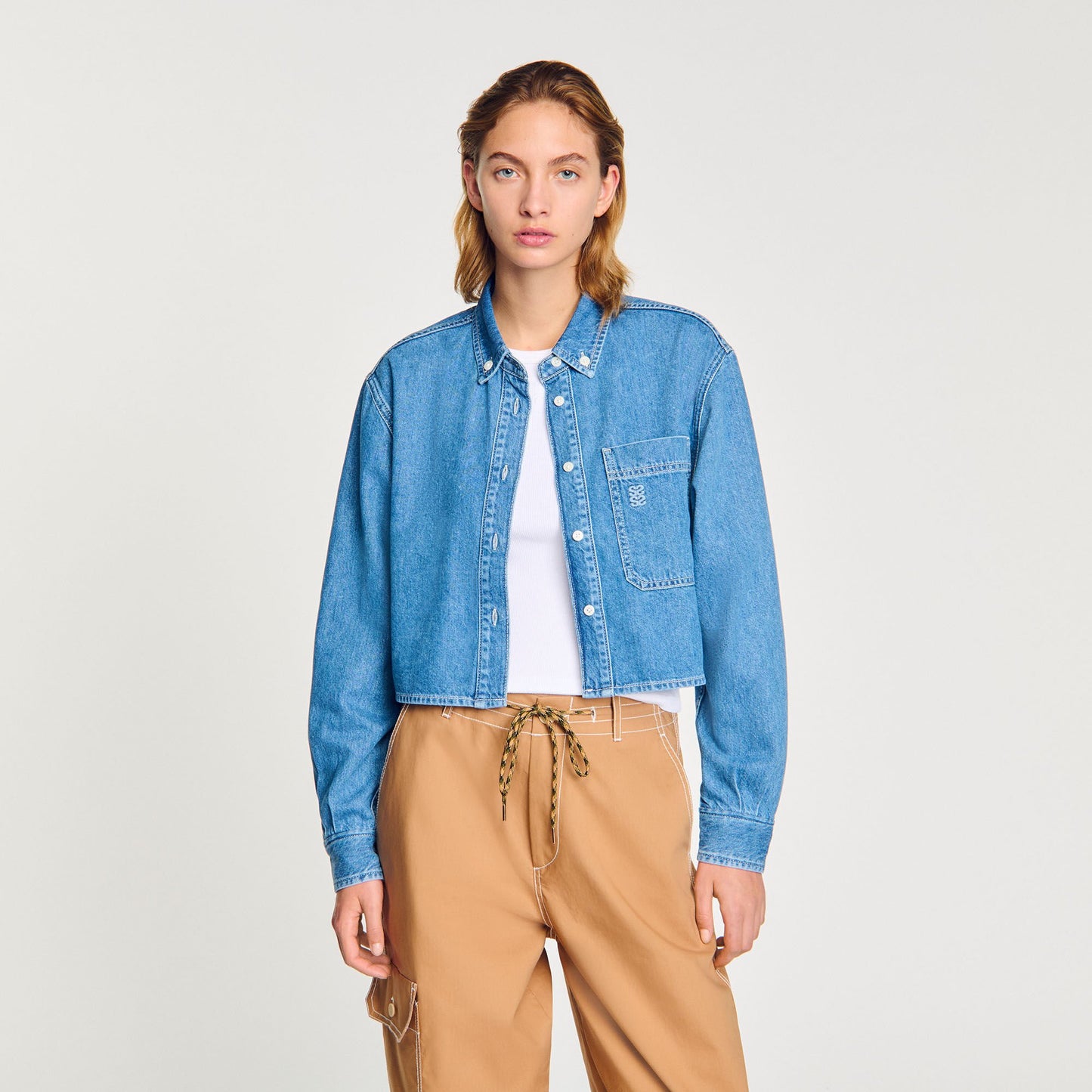 Sandro Denim cropped shirt Blue Jean