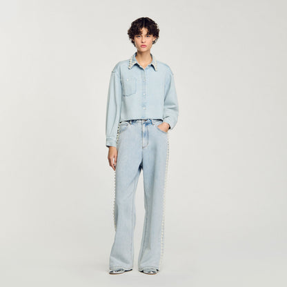 Sandro Denim shirt with beaded collar Light Bu Jean