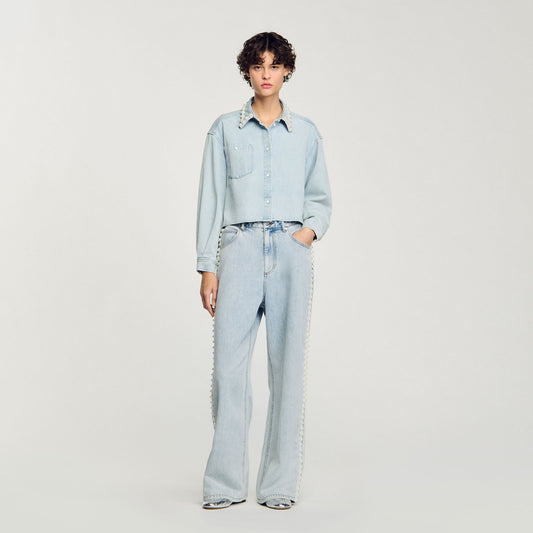 Sandro Denim shirt with beaded collar Light Bu Jean
