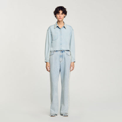 Sandro Denim shirt with beaded collar Light Bu Jean