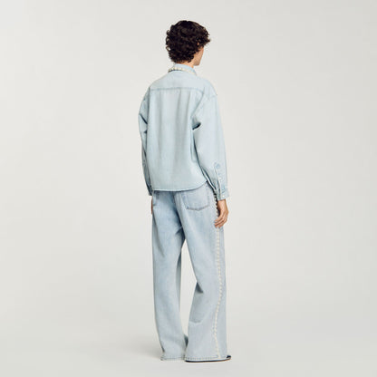 Sandro Denim shirt with beaded collar Light Bu Jean