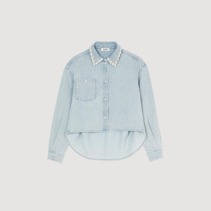 Sandro Denim shirt with beaded collar Light Bu Jean