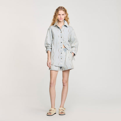 Sandro Denim shirt with rhinestones Light Bu Jean