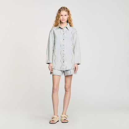 Sandro Denim shirt with rhinestones Light Bu Jean