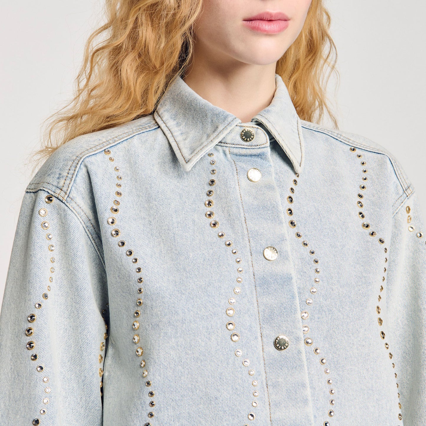 Sandro Denim shirt with rhinestones Light Bu Jean