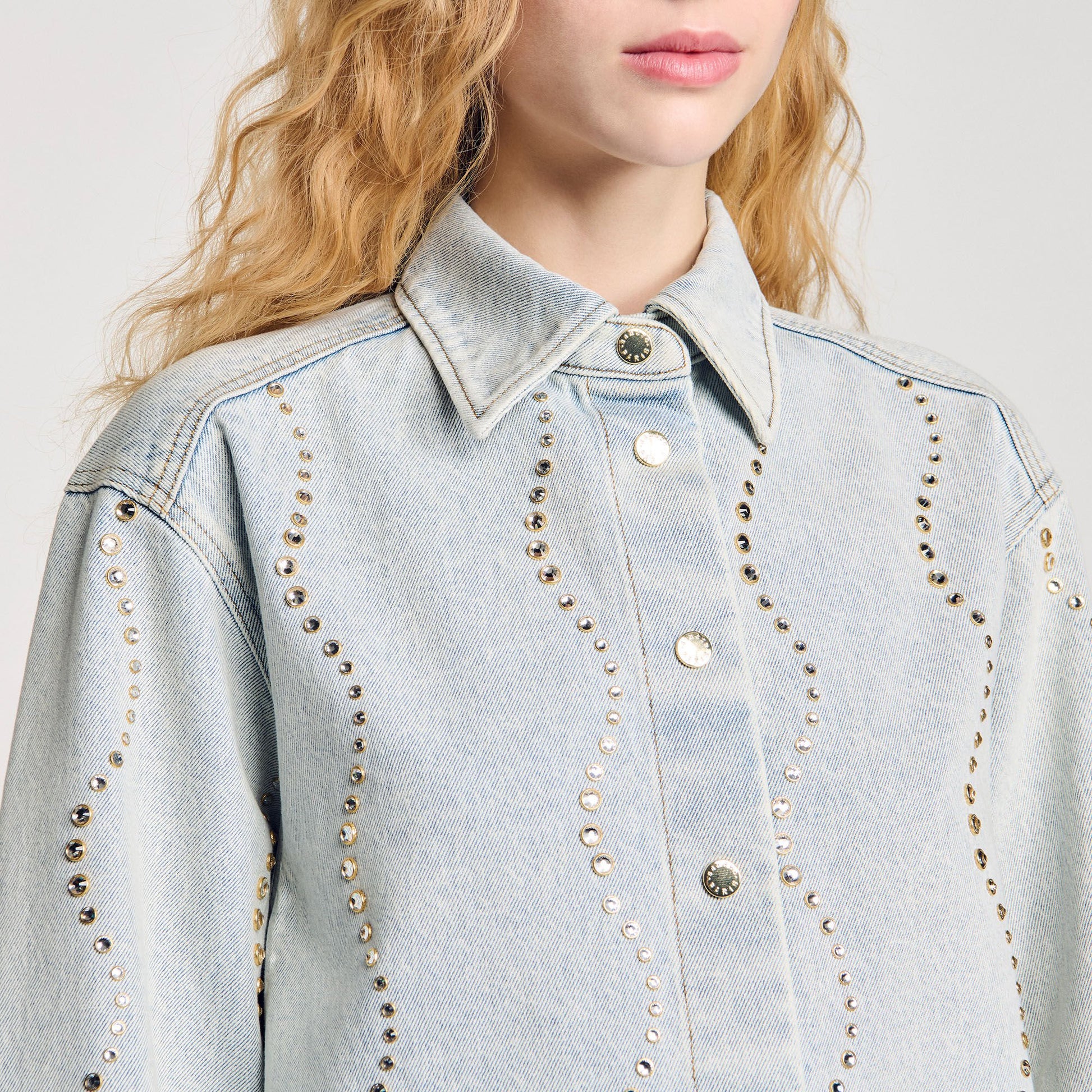 Sandro Denim shirt with rhinestones Light Bu Jean
