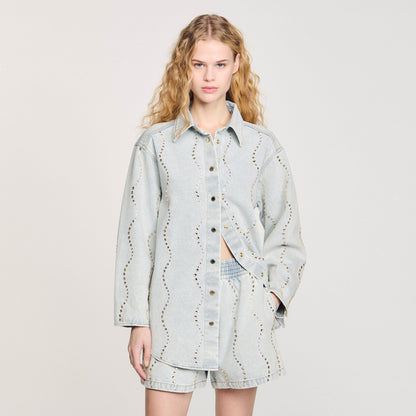 Sandro Denim shirt with rhinestones Light Bu Jean