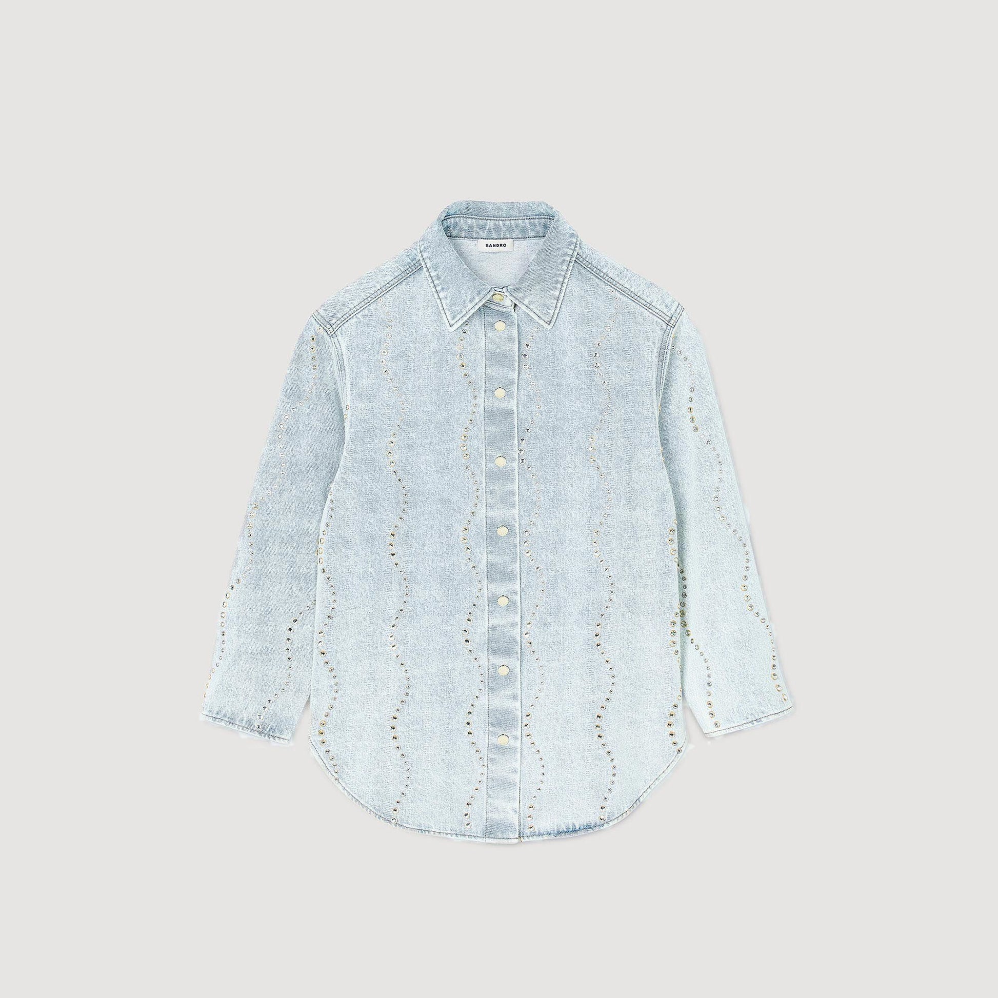 Sandro Denim shirt with rhinestones Light Bu Jean