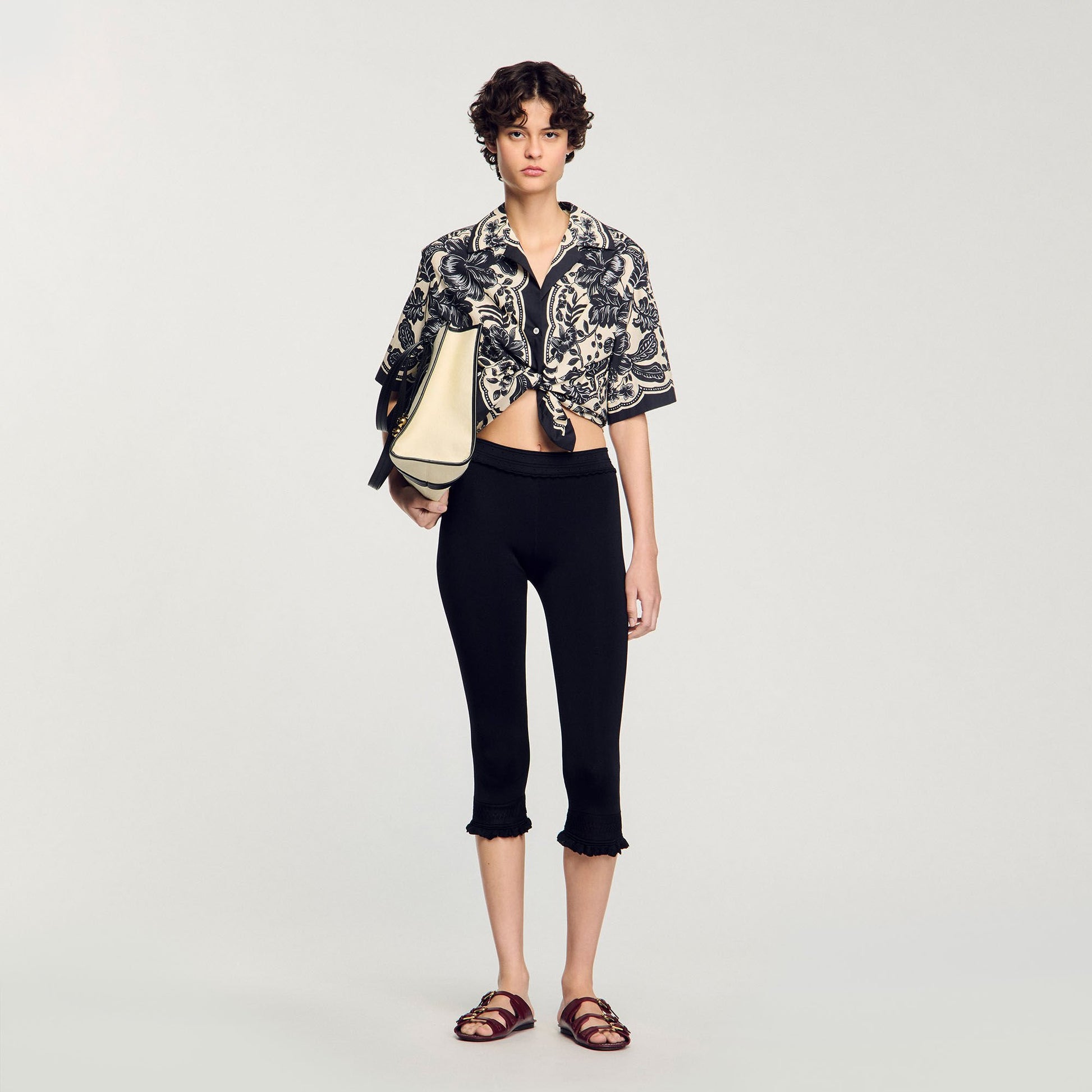 Sandro Floral motif shirt Ecru / Black