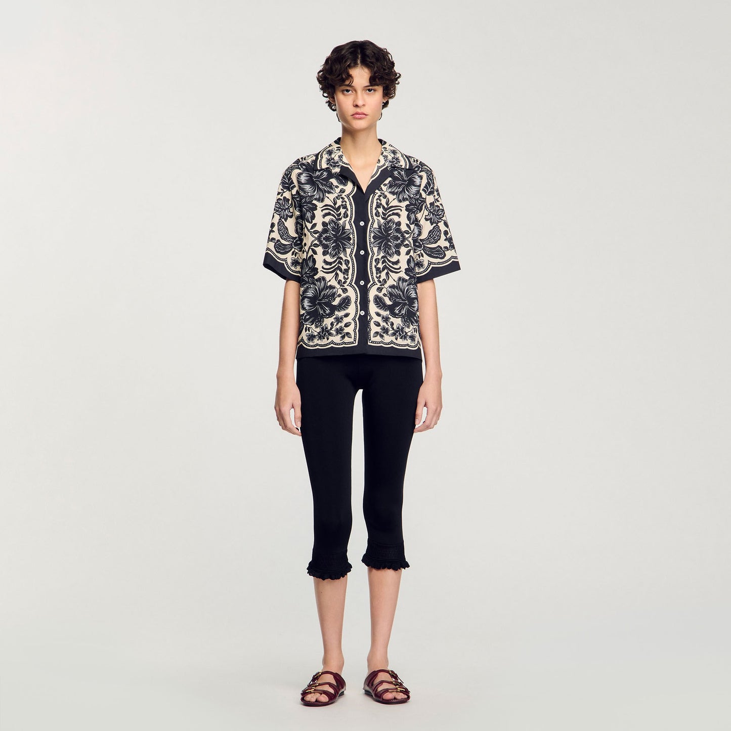 Sandro Floral motif shirt Ecru / Black