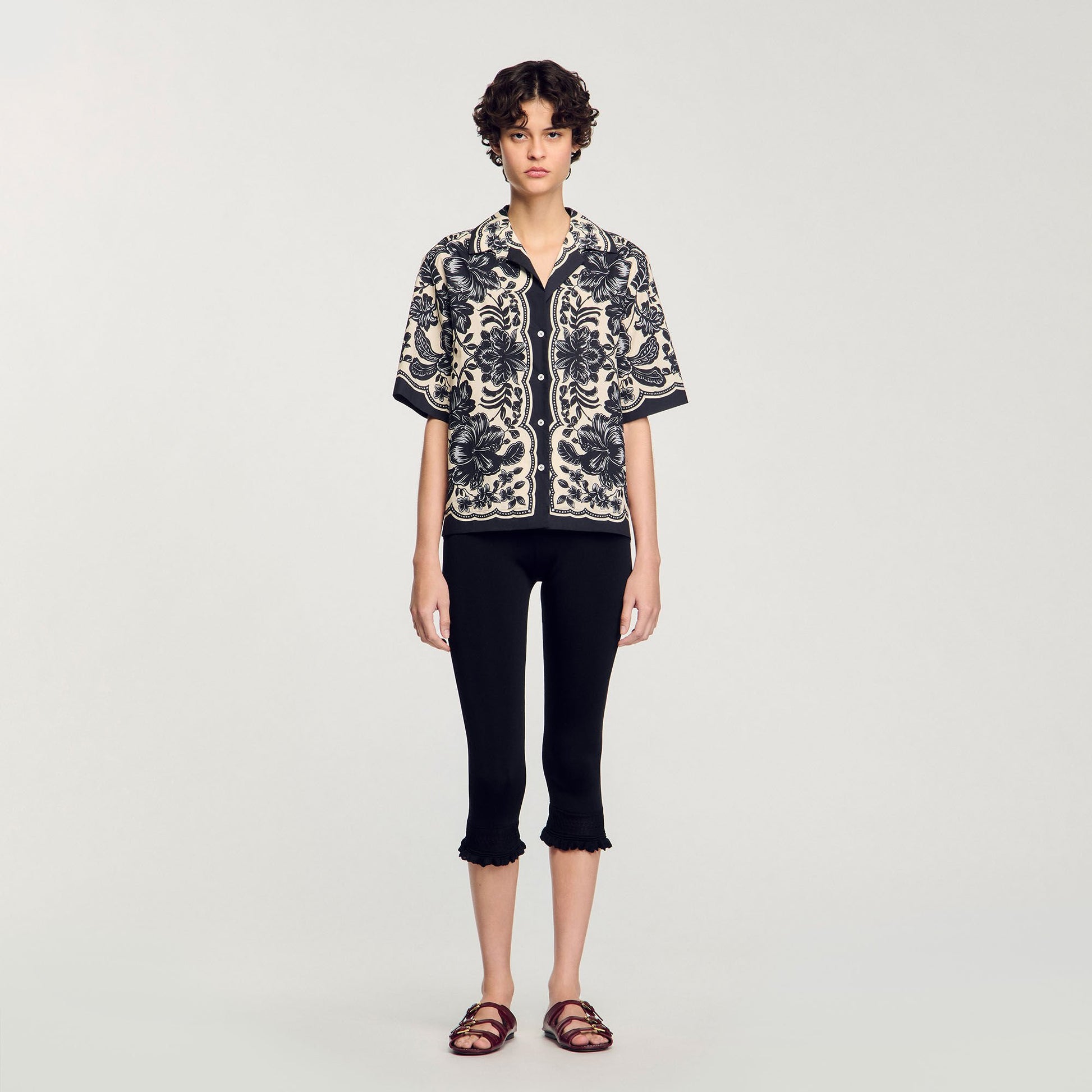 Sandro Floral motif shirt Ecru / Black