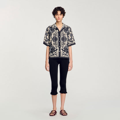 Sandro Floral motif shirt Ecru / Black