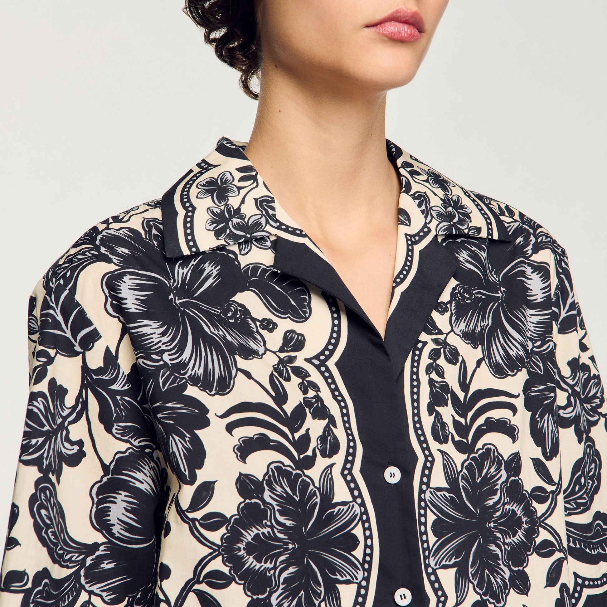 Sandro Floral motif shirt Ecru / Black