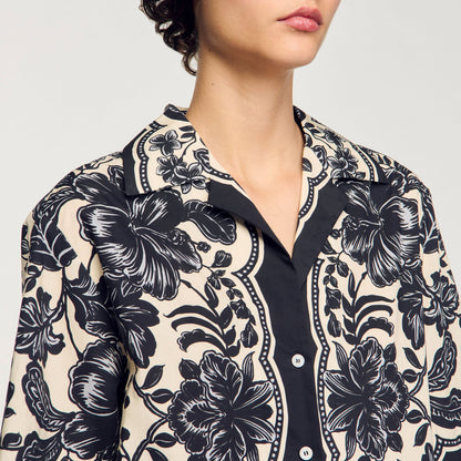 Sandro Floral motif shirt Ecru / Black