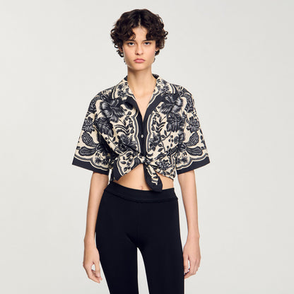 Sandro Floral motif shirt Ecru / Black