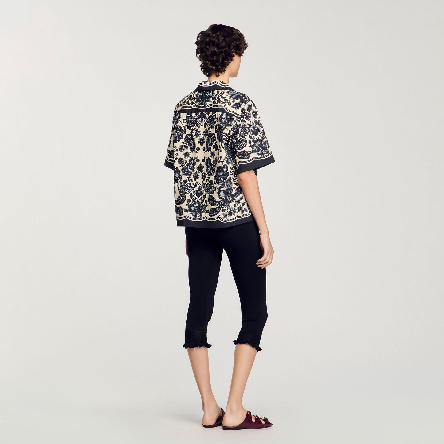 Sandro Floral motif shirt Ecru / Black