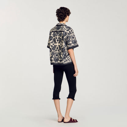 Sandro Floral motif shirt Ecru / Black