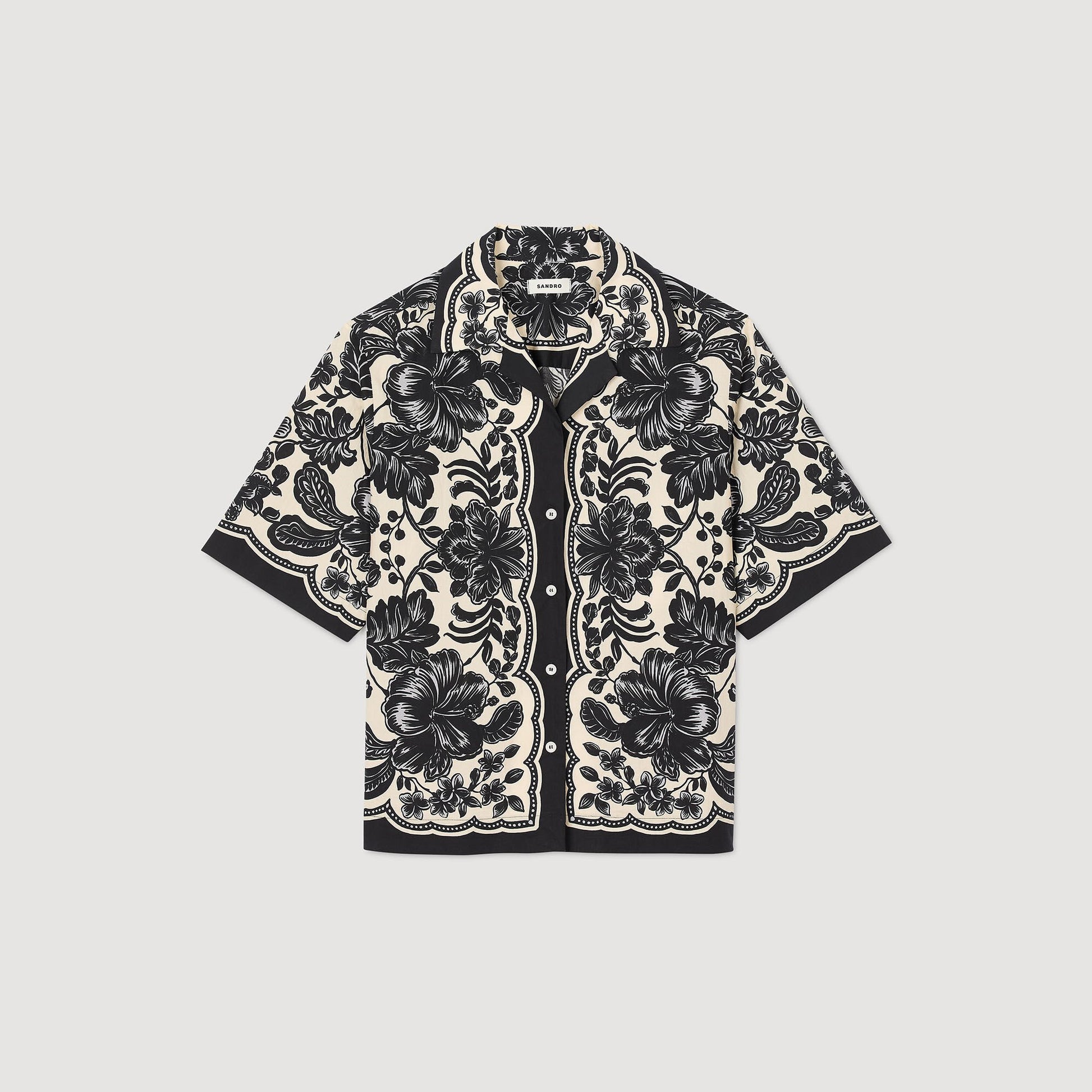 Sandro Floral motif shirt Ecru / Black