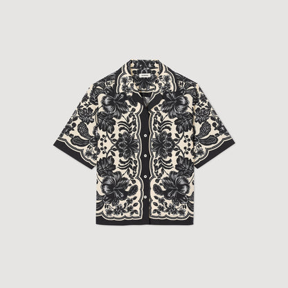 Sandro Floral motif shirt Ecru / Black