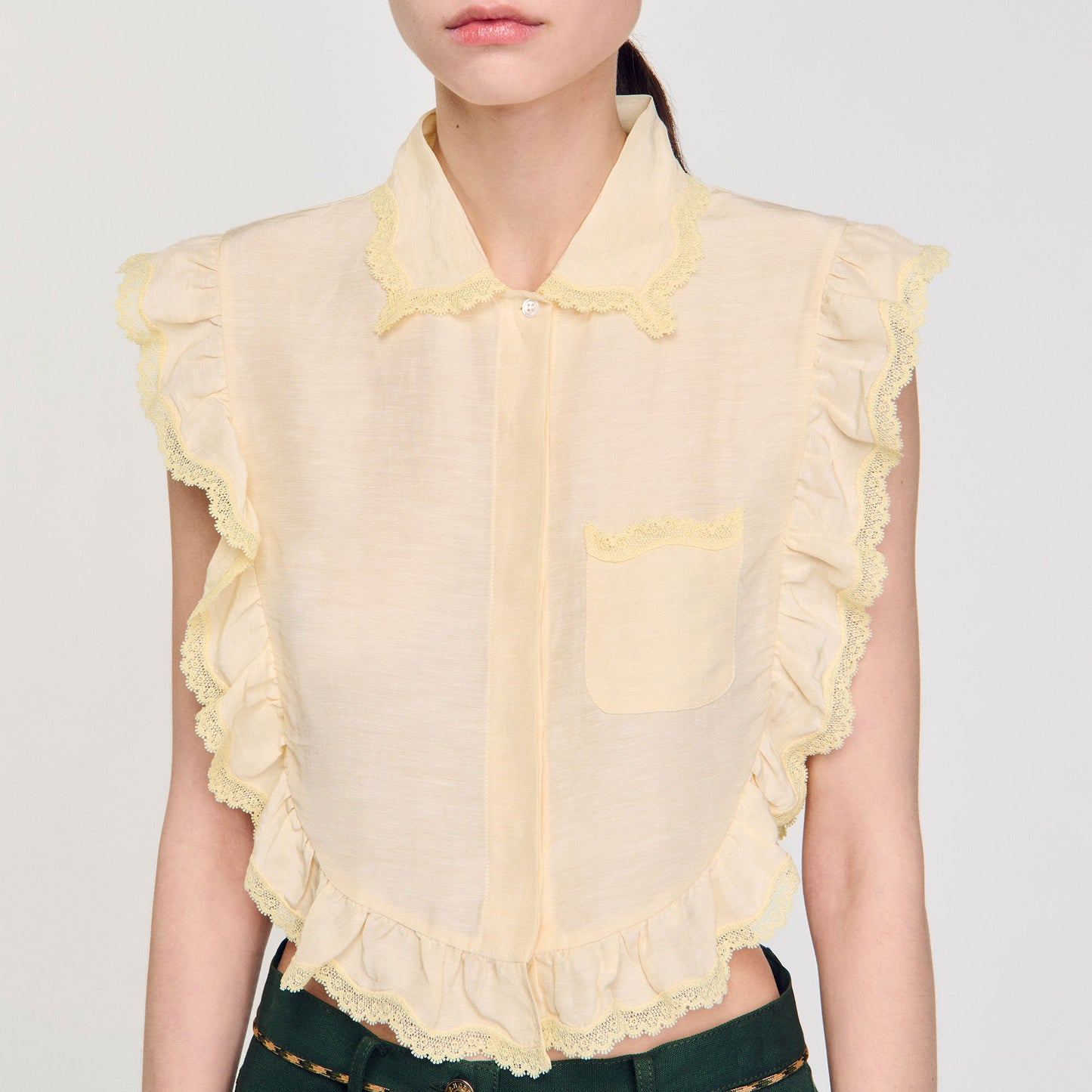 Sandro Shirt collar with lace detail Light Yellow