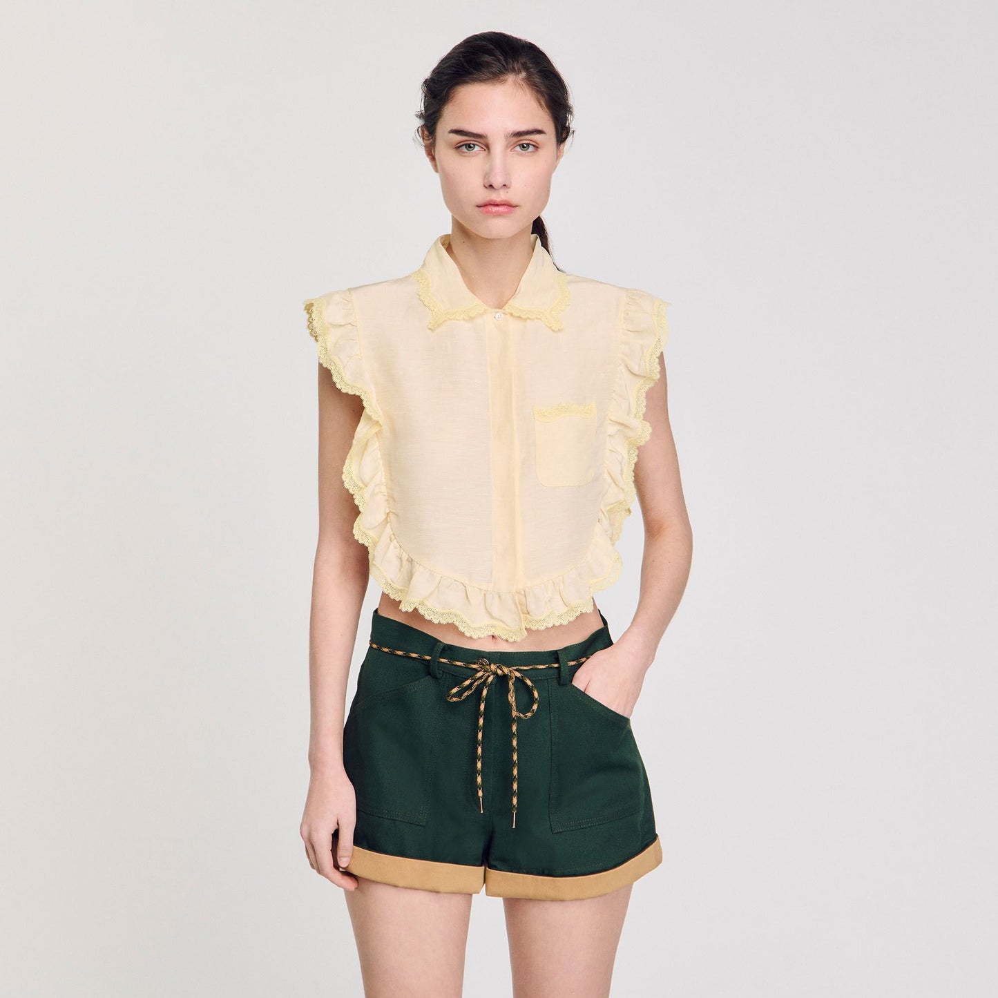 Sandro Shirt collar with lace detail Light Yellow