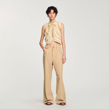 Sandro Ruffled cropped shirt Sand