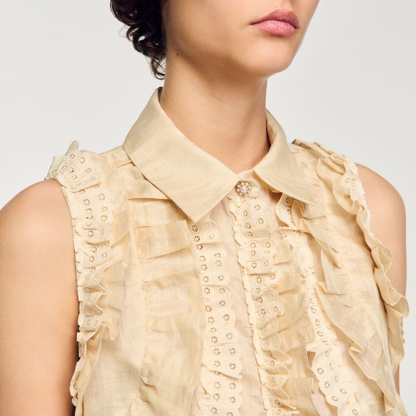 Sandro Ruffled cropped shirt Sand