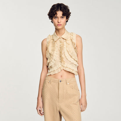 Sandro Ruffled cropped shirt Sand