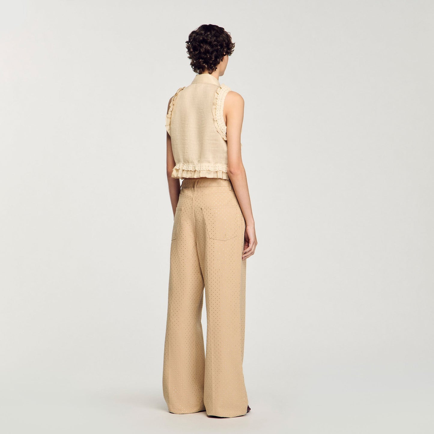 Sandro Ruffled cropped shirt Sand