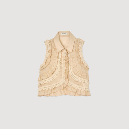 Sandro Ruffled cropped shirt Sand