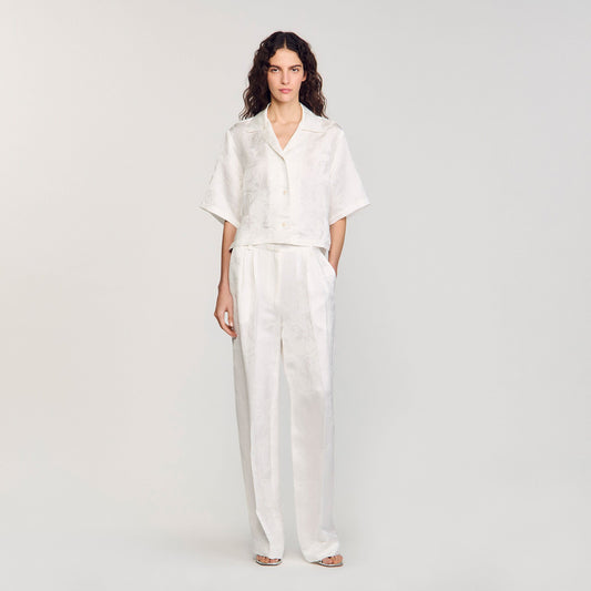 Sandro Cropped shirt with jacquard flowers White
