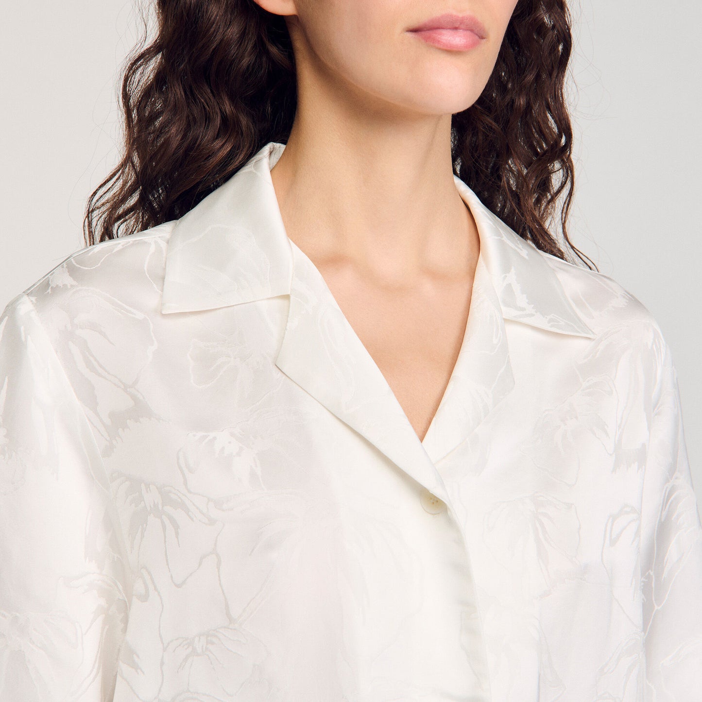 Sandro Cropped shirt with jacquard flowers White