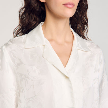 Sandro Cropped shirt with jacquard flowers White