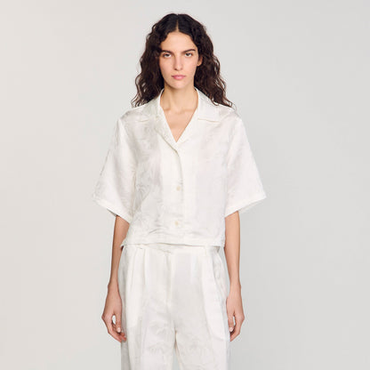 Sandro Cropped shirt with jacquard flowers White