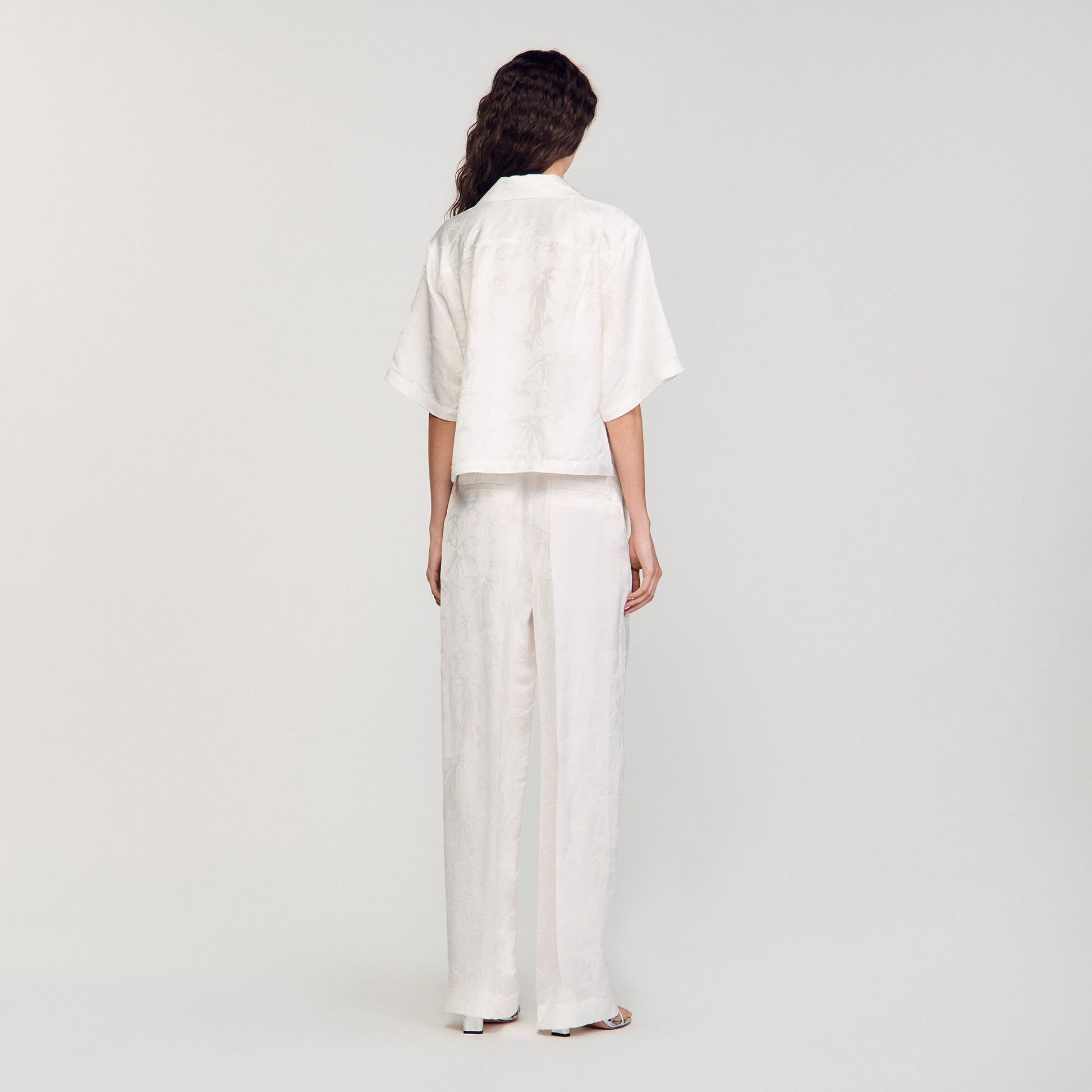 Sandro Cropped shirt with jacquard flowers White