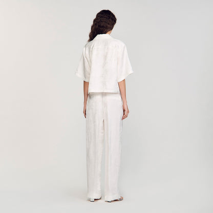 Sandro Cropped shirt with jacquard flowers White