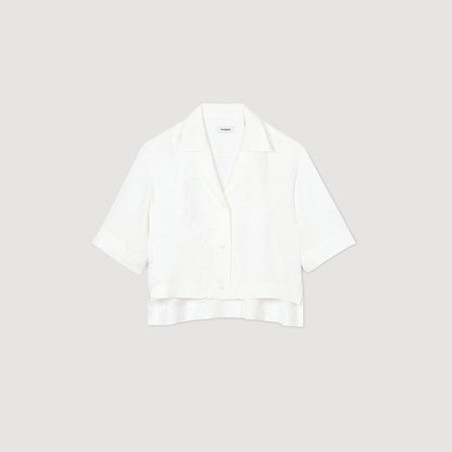 Sandro Cropped shirt with jacquard flowers White