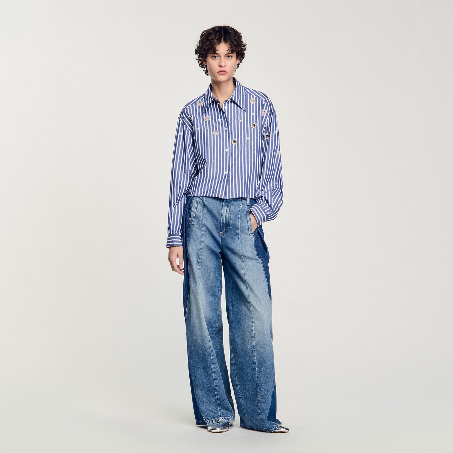 Sandro Beaded striped shirt Blue