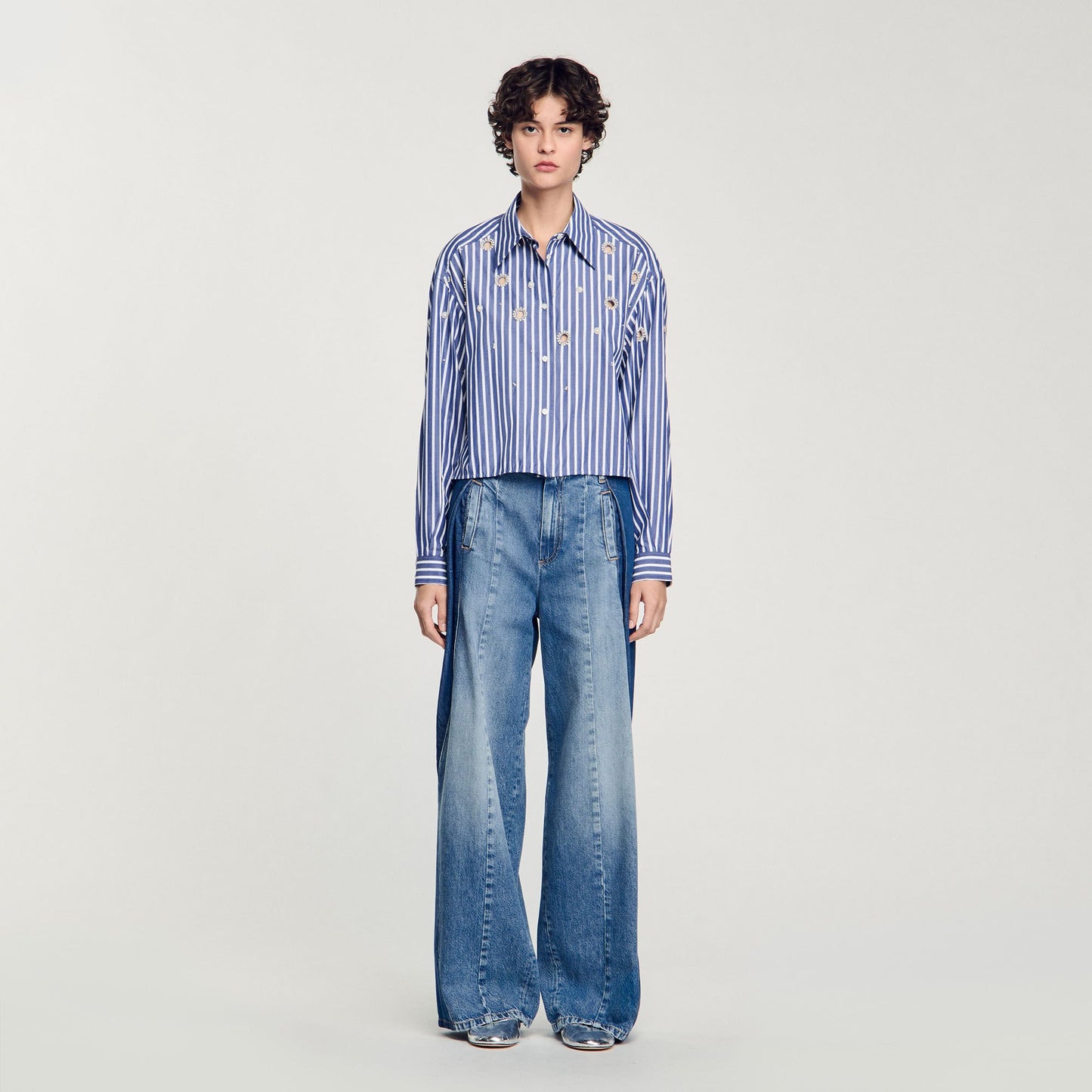 Sandro Beaded striped shirt Blue