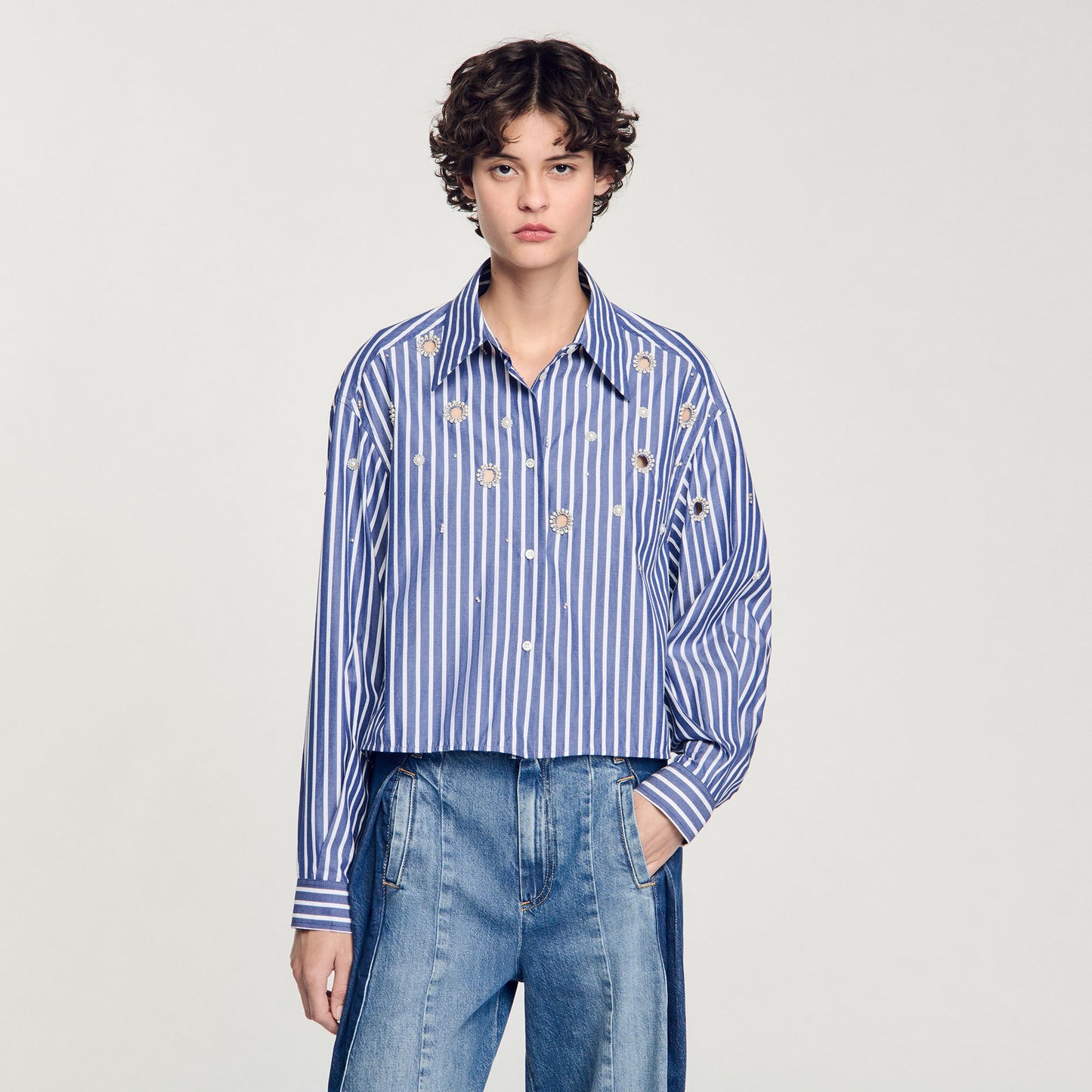 Sandro Beaded striped shirt Blue