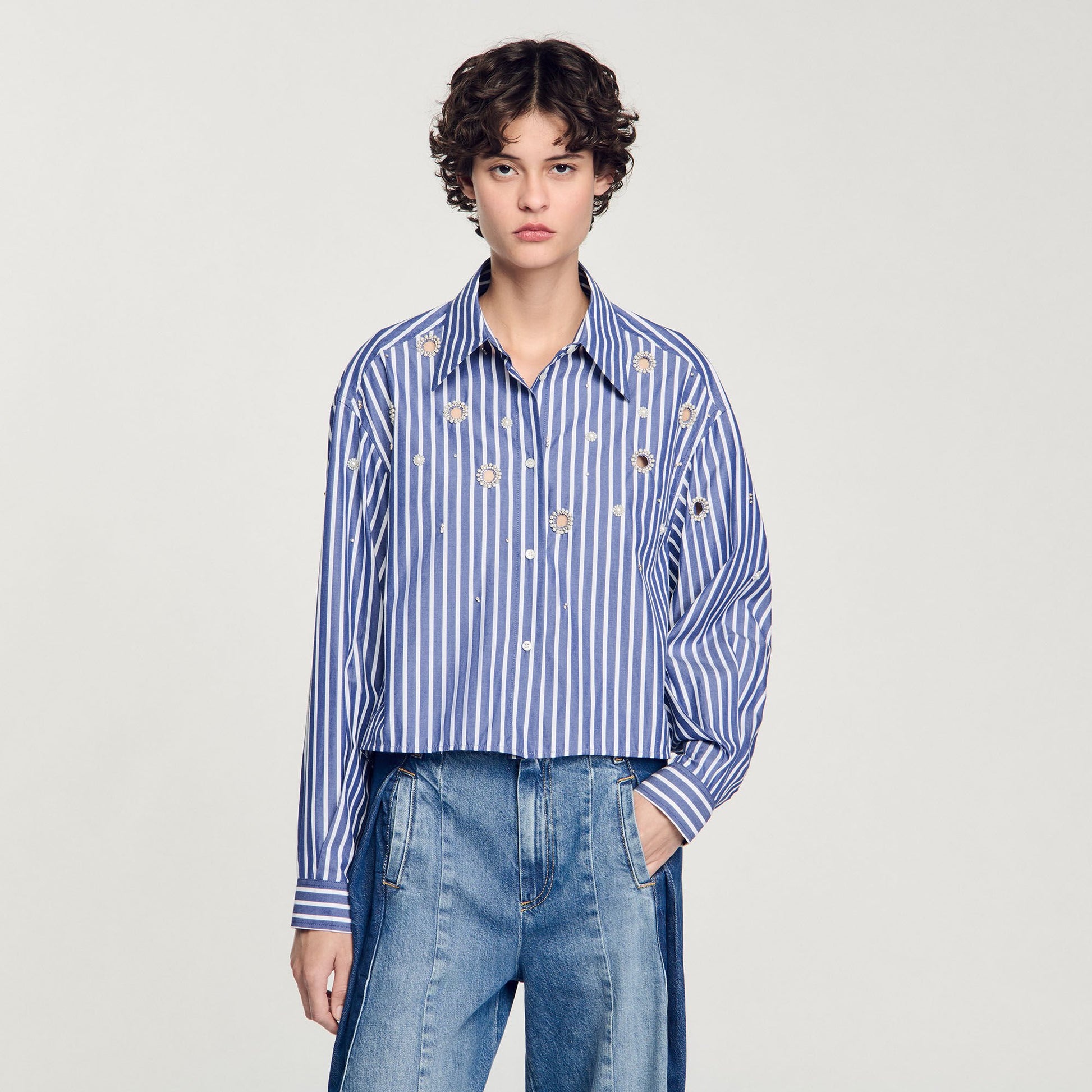 Sandro Beaded striped shirt Blue