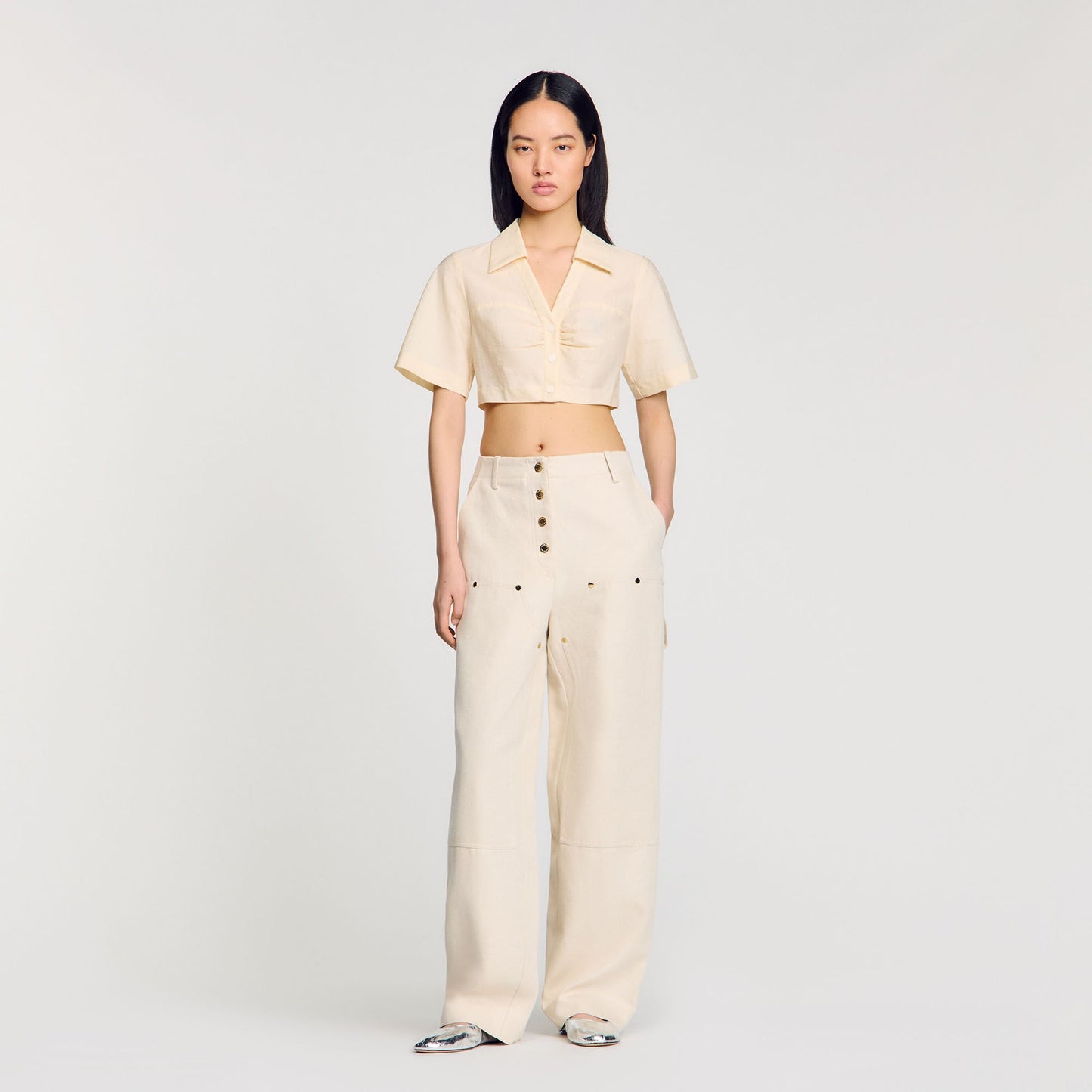 Sandro Cropped gathered shirt Ecru