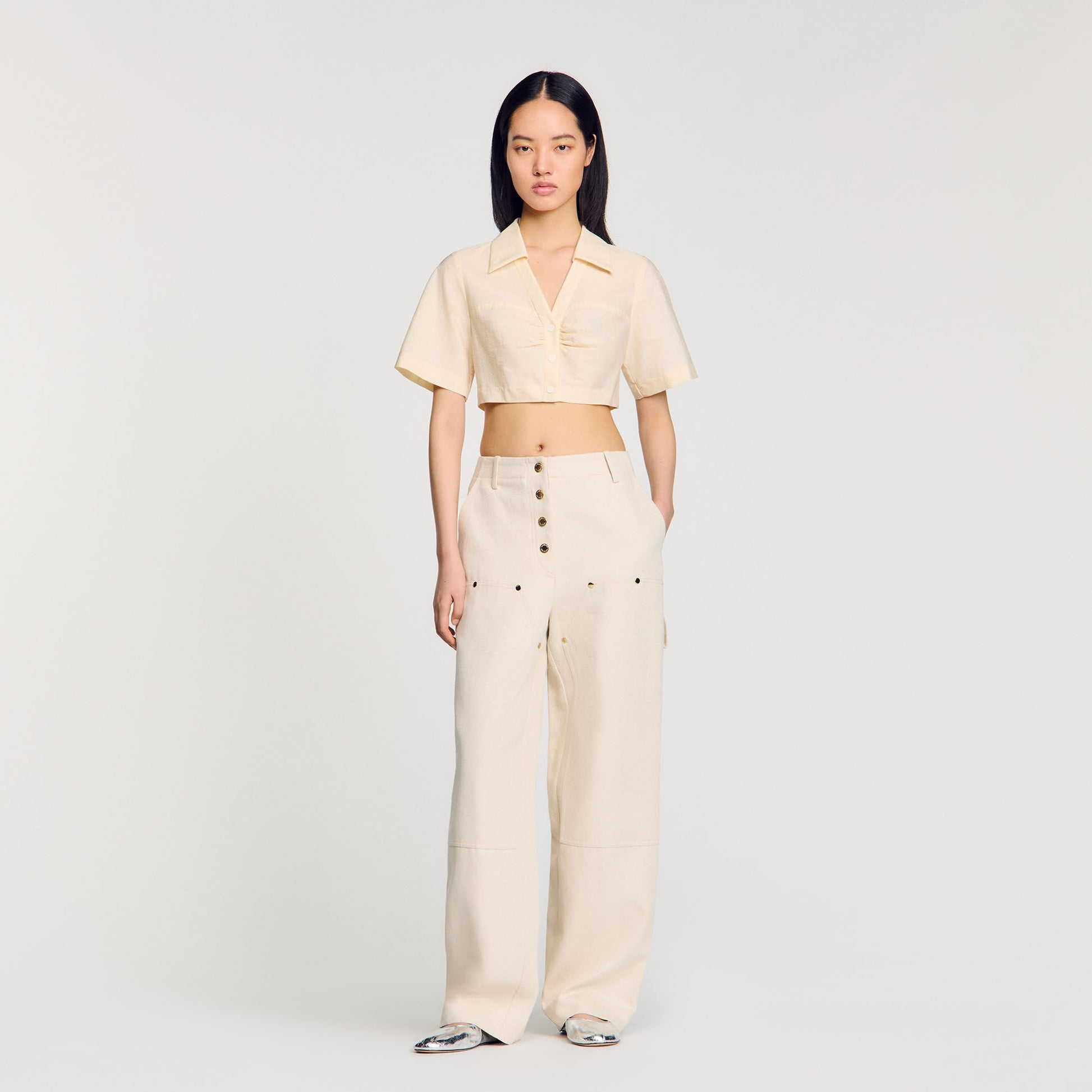 Sandro Cropped gathered shirt Ecru